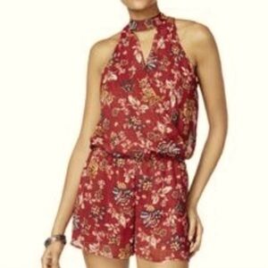 Red Floral Halter Romper
